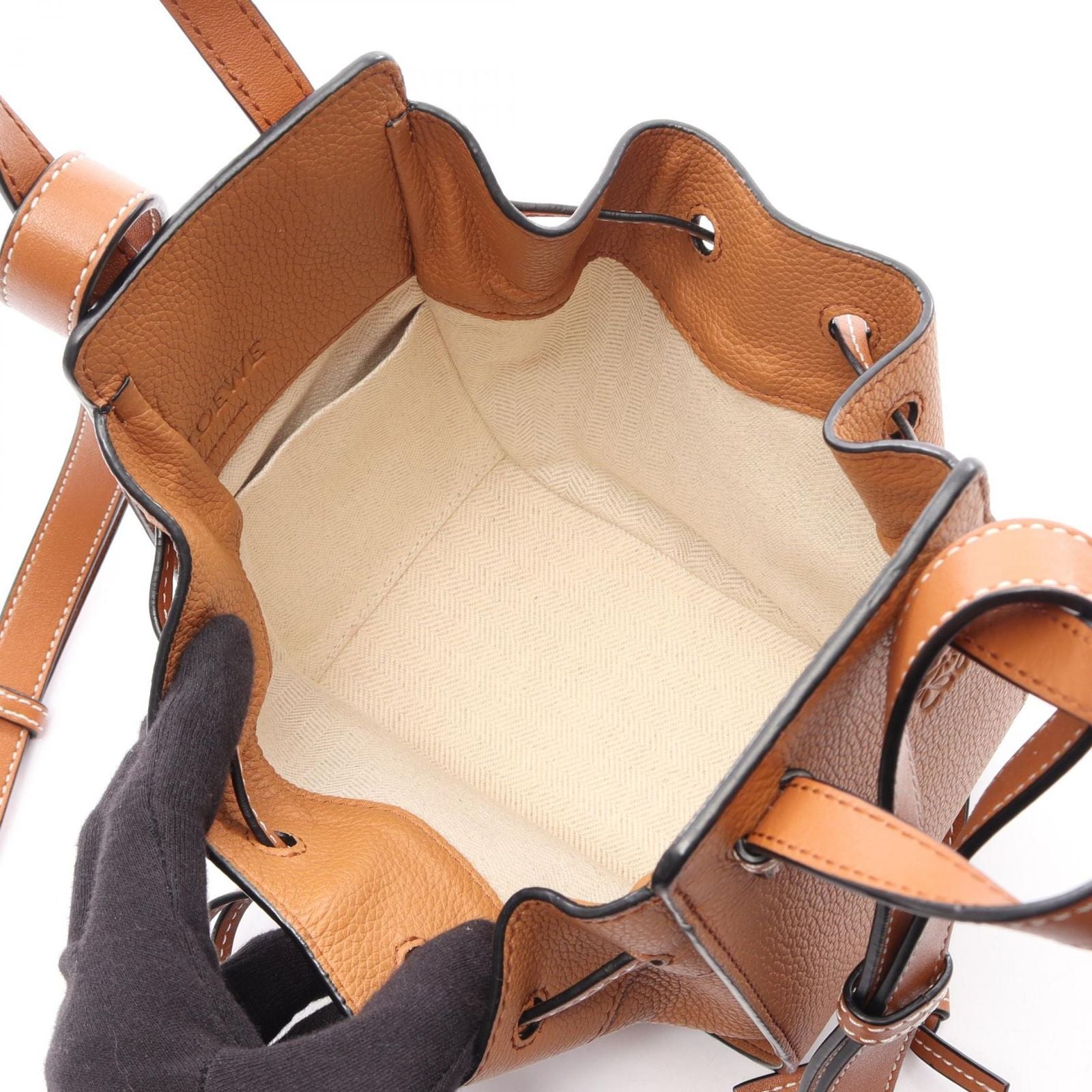 Loewe Handbag Hammock Drawstring Bag Mini 2-Way Brown Leather — view 3