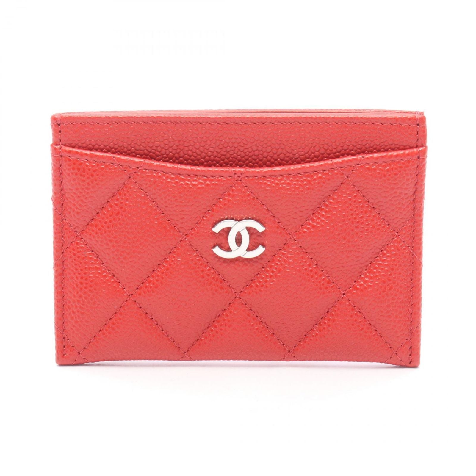 Chanel Card Case Quilted Red Calf