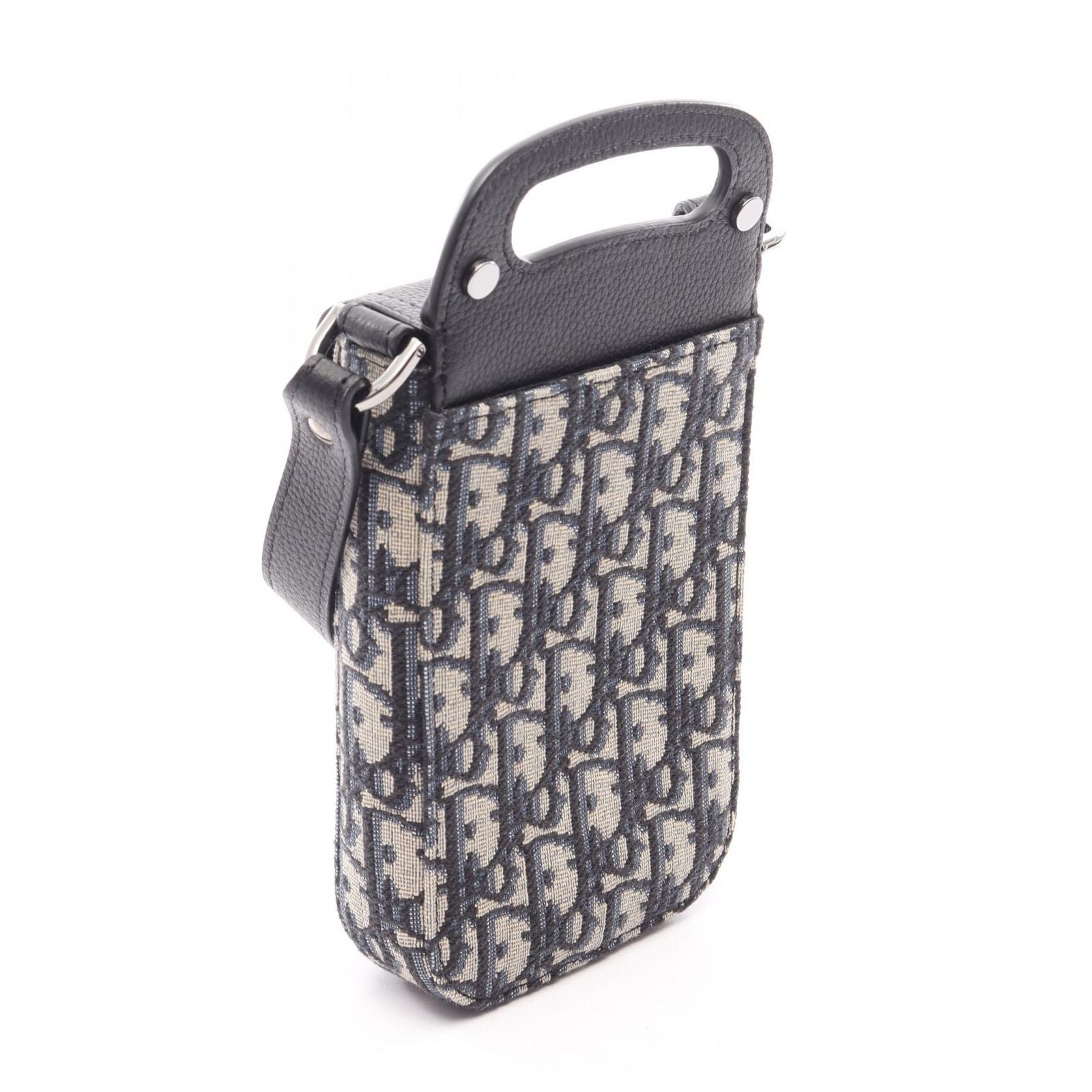 Dior Shoulder Bag Saddle Vertical Pouch Oblique Navy Black Canvas Leather — view 2