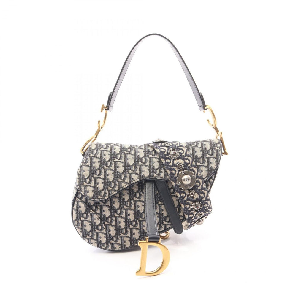 Dior Saddle Bag 2-Way Navy Canvas Leather Oblique
