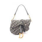 Dior Saddle Bag 2-Way Navy Canvas Leather Oblique