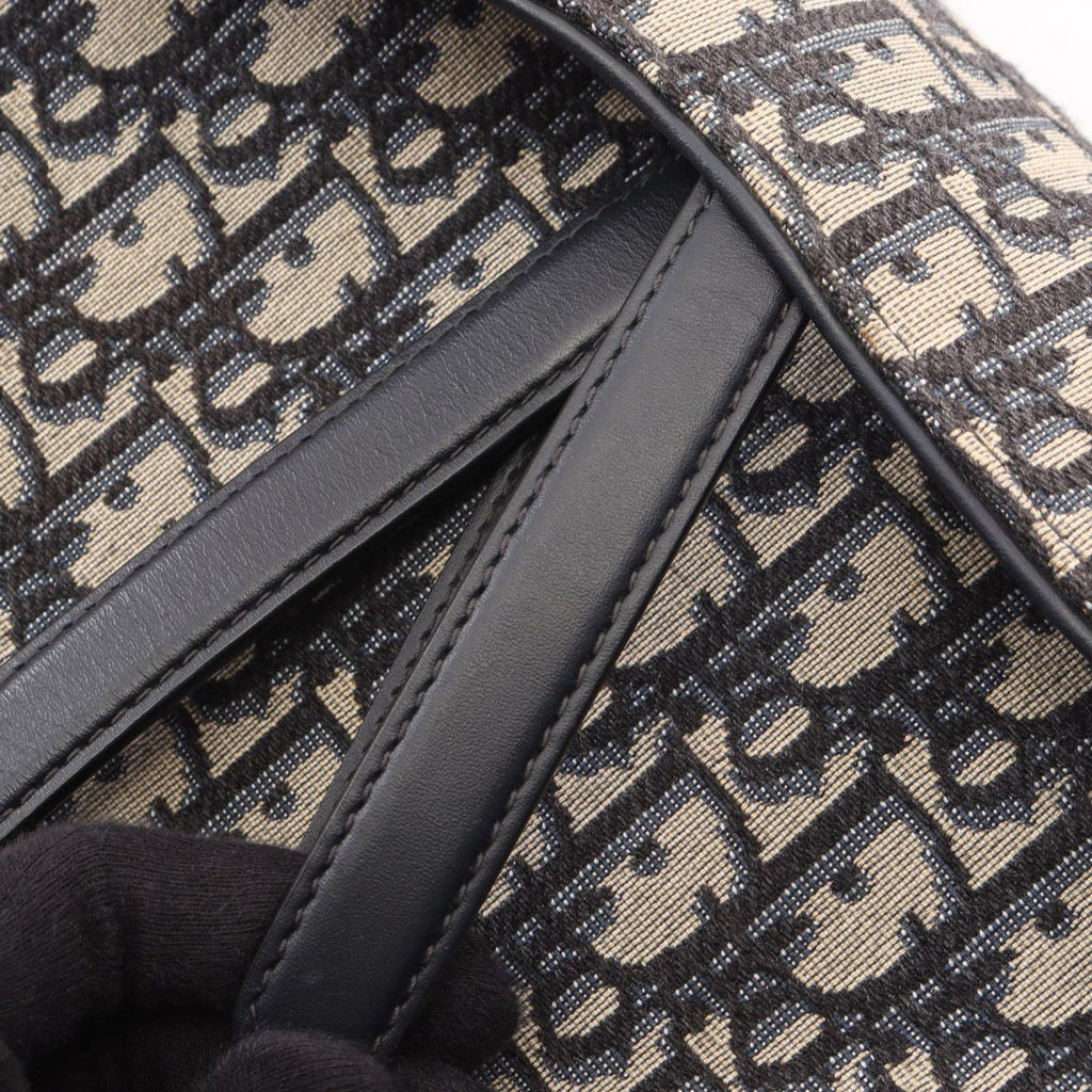 Dior Saddle Bag 2-Way Navy Canvas Leather Oblique — view 6