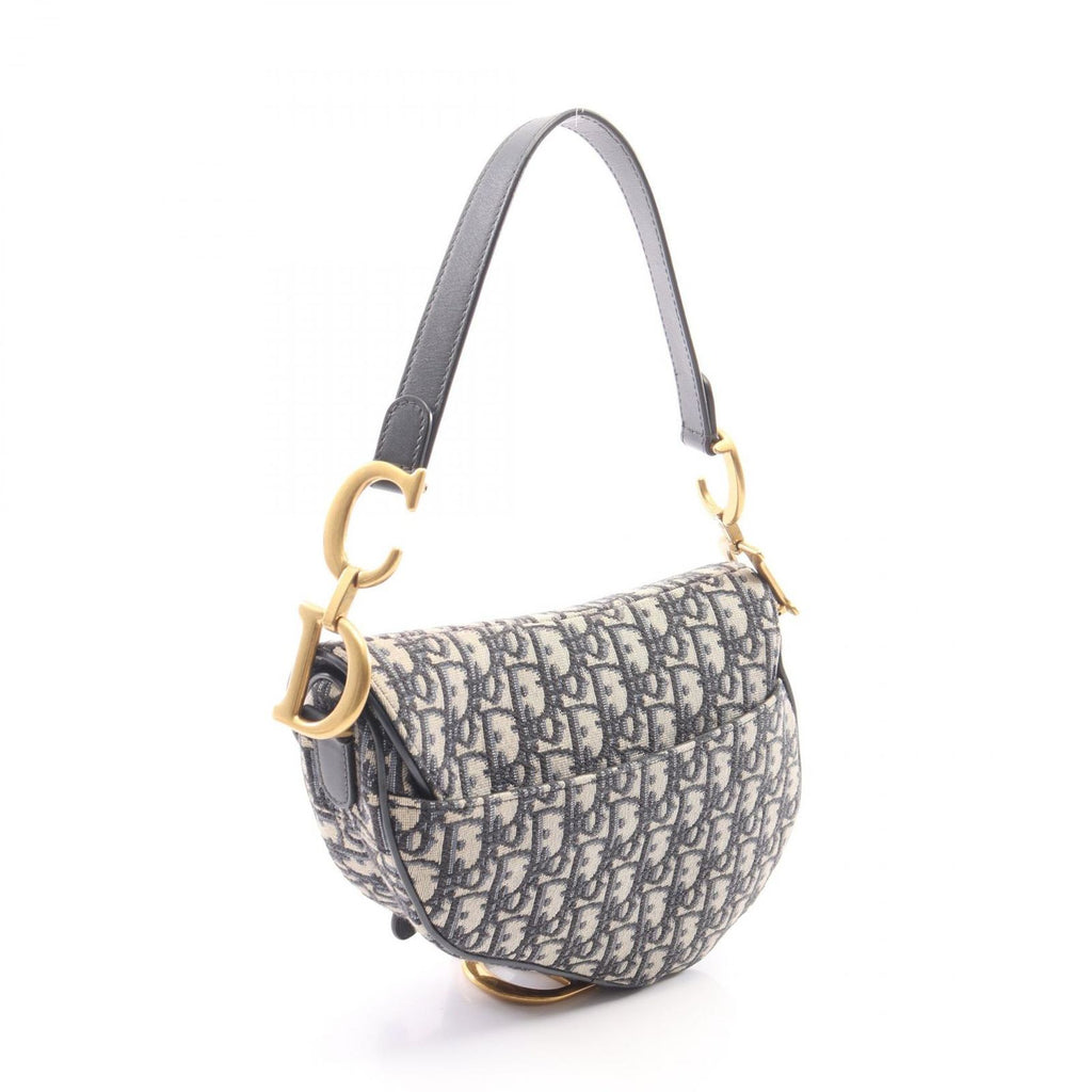 Dior Saddle Bag 2-Way Navy Canvas Leather Oblique — view 2