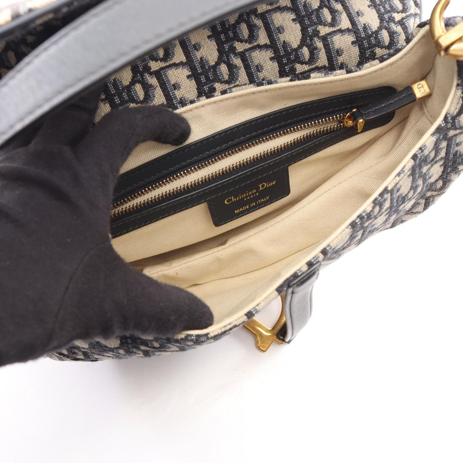 Dior Saddle Bag 2-Way Navy Canvas Leather Oblique — view 3