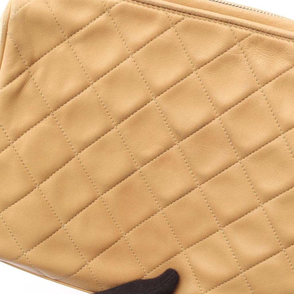 Chanel Shoulder Bag Quilted Tassel Beige Lambskin Diamond Stitch Fringe Chain — view 9