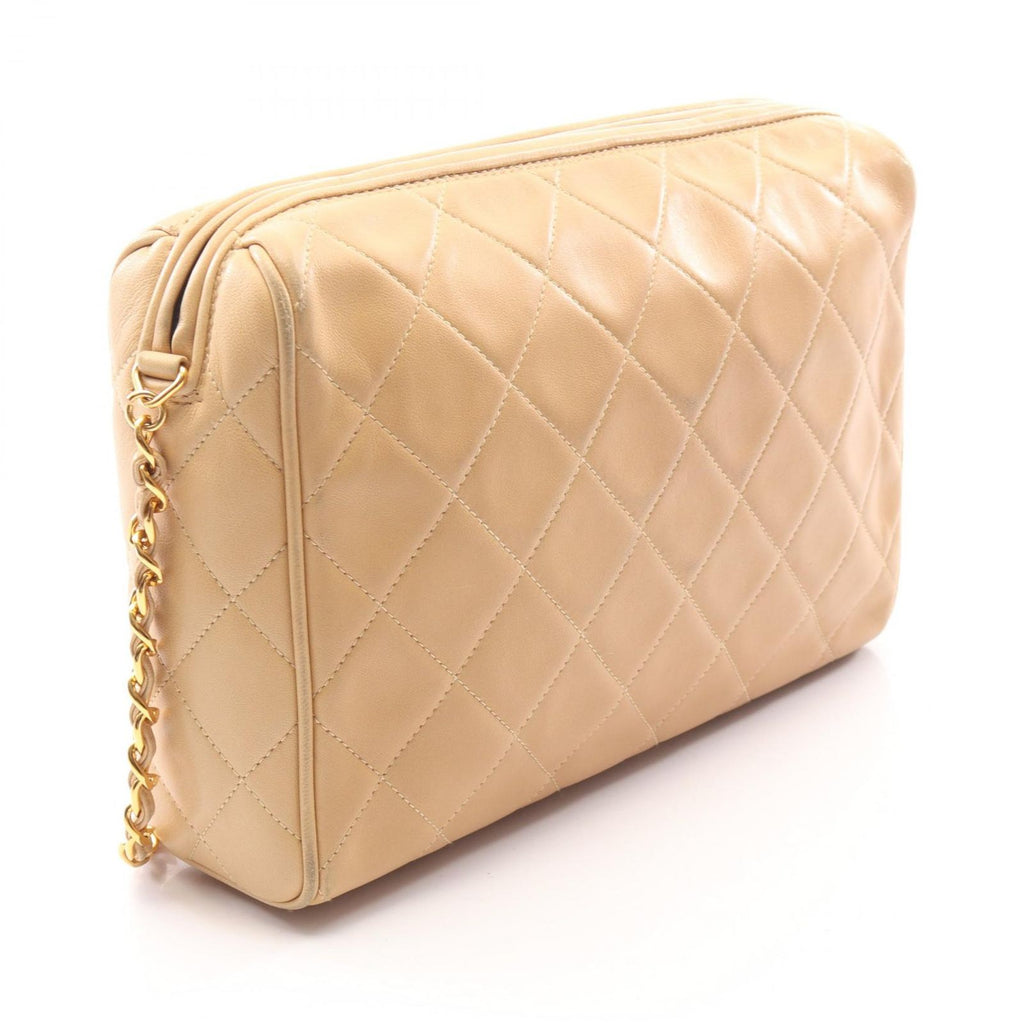 Chanel Shoulder Bag Quilted Tassel Beige Lambskin Diamond Stitch Fringe Chain — view 2