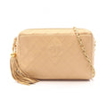Chanel Shoulder Bag Quilted Tassel Beige Lambskin Diamond Stitch Fringe Chain