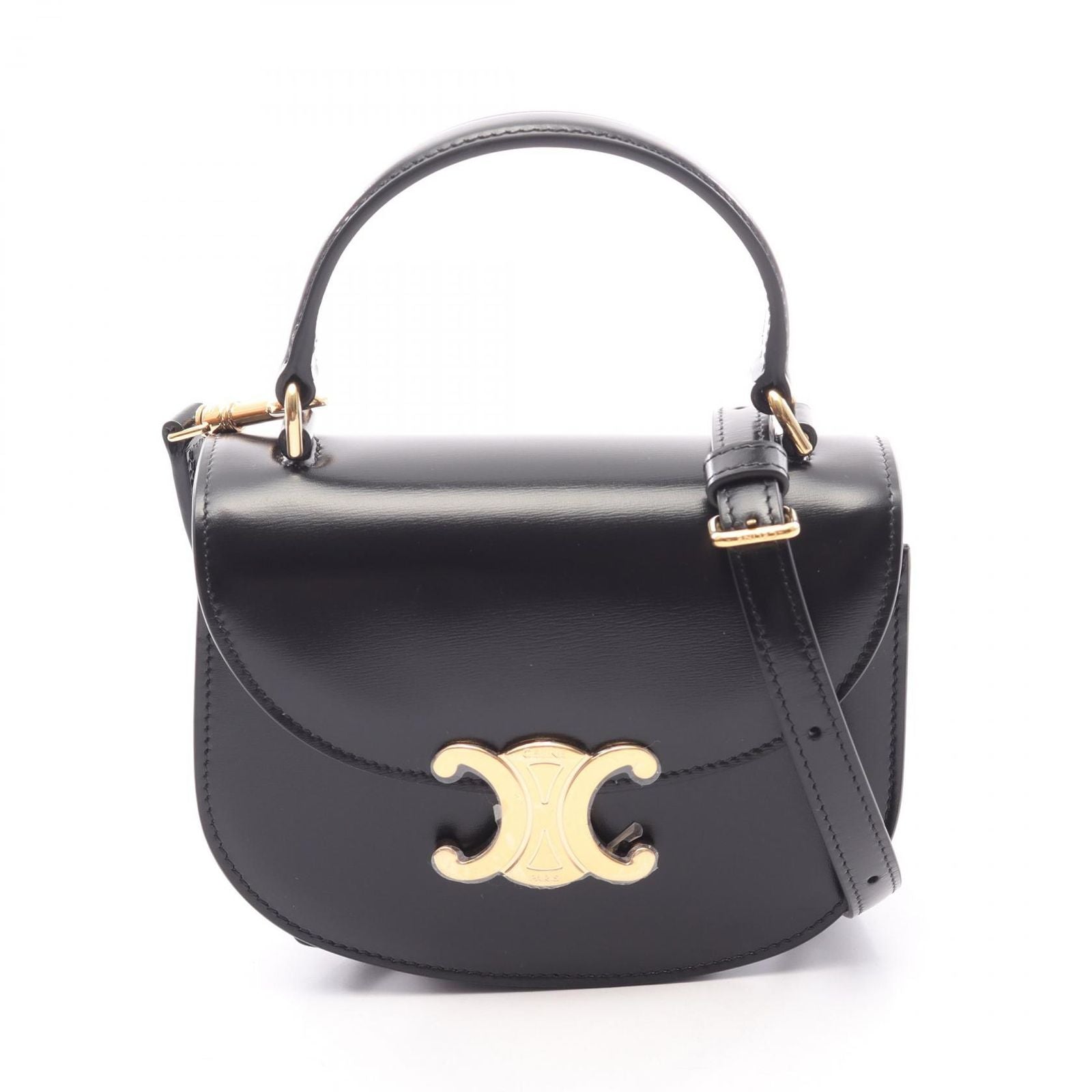 Celine Handbag Triomphe Mini Besace Clair 2-Way Black Leather