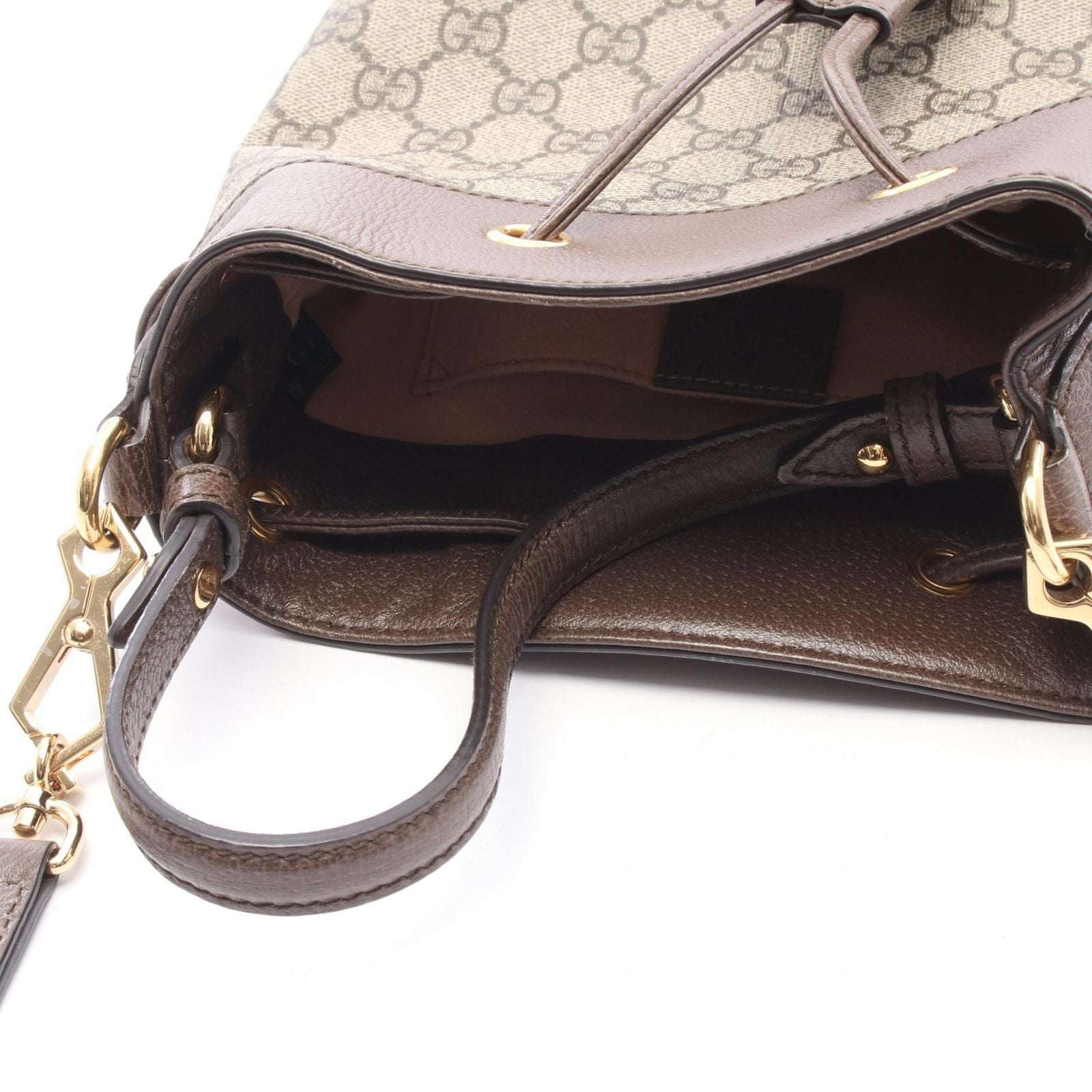Gucci Ophidia GG Supreme Small Bucket Drawstring 2-Way Beige Brown Canvas — view 8