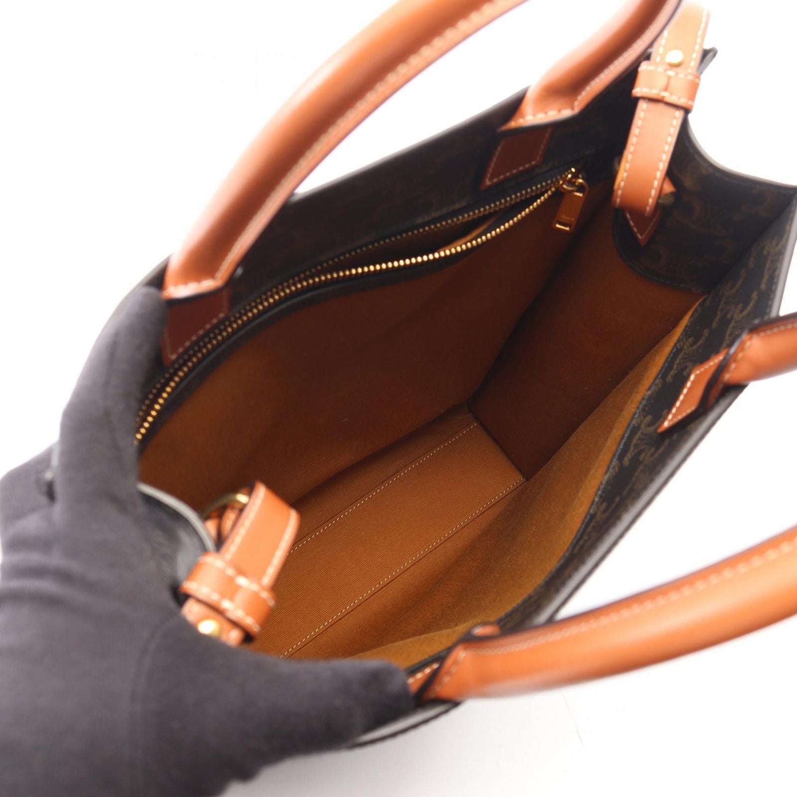 Celine Tote Small Vertical Cover Triomphe 2-Way Black Brown Canvas Leather — view 3
