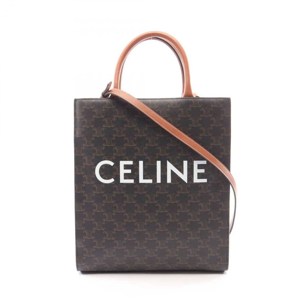 Celine Tote Small Vertical Cover Triomphe 2-Way Black Brown Canvas Leather