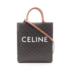 Celine Tote Small Vertical Cover Triomphe 2-Way Black Brown Canvas Leather