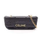 Celine Shoulder Bag Matelasse Monochrome Black Leather Chain