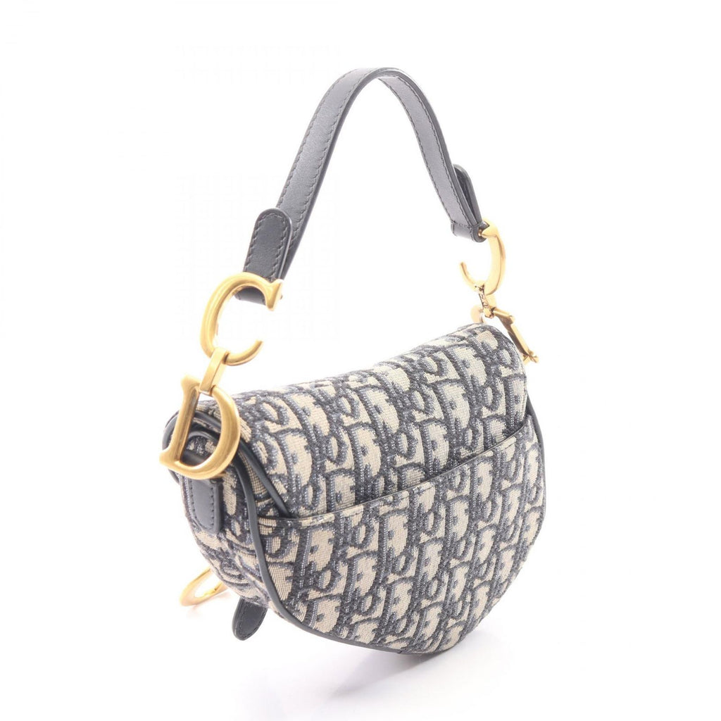Dior Saddle Bag Mini Oblique Jacquard 2-Way Navy Canvas Leather — view 2