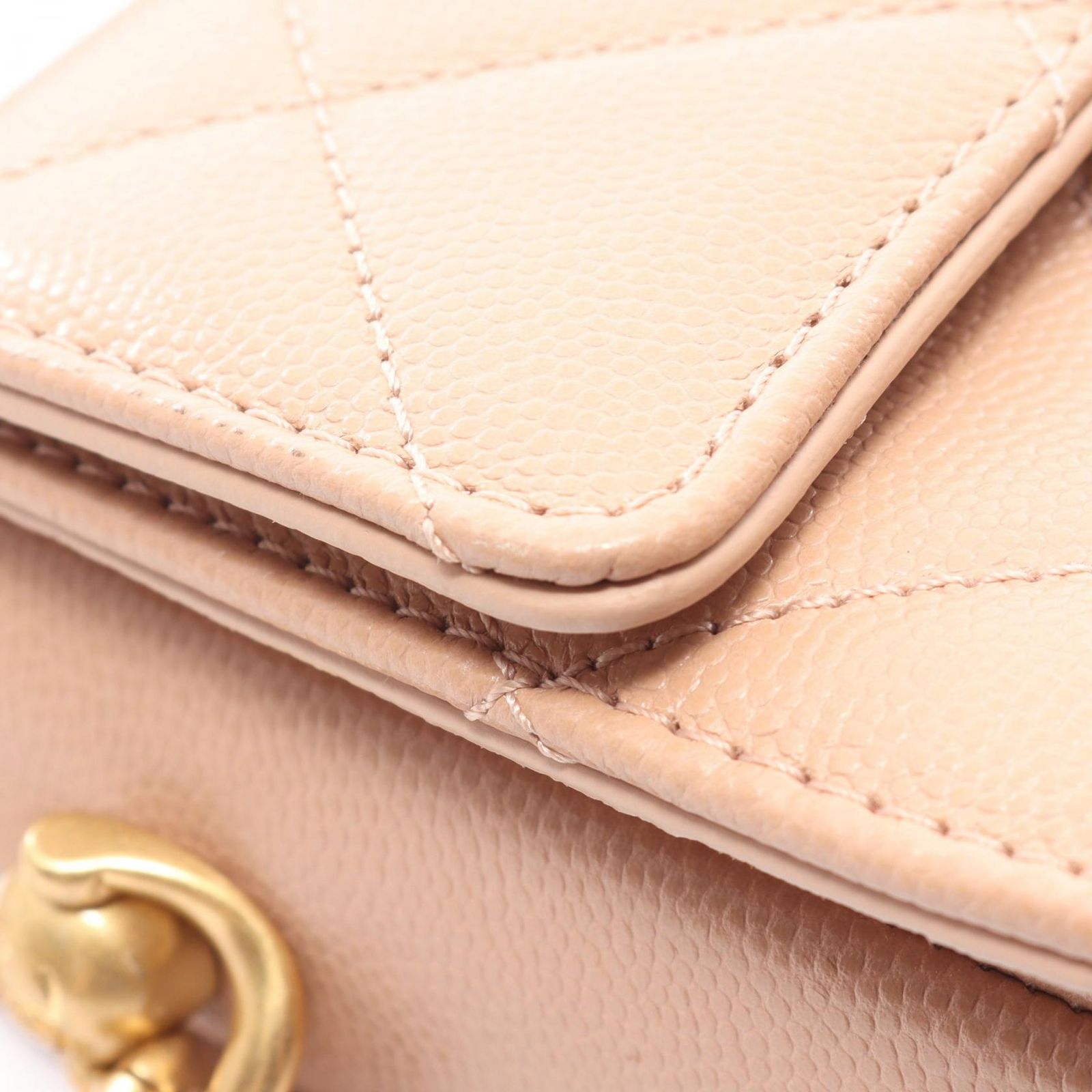 Chanel Shoulder Bag Quilted Beige Calf Small Chain — view 7