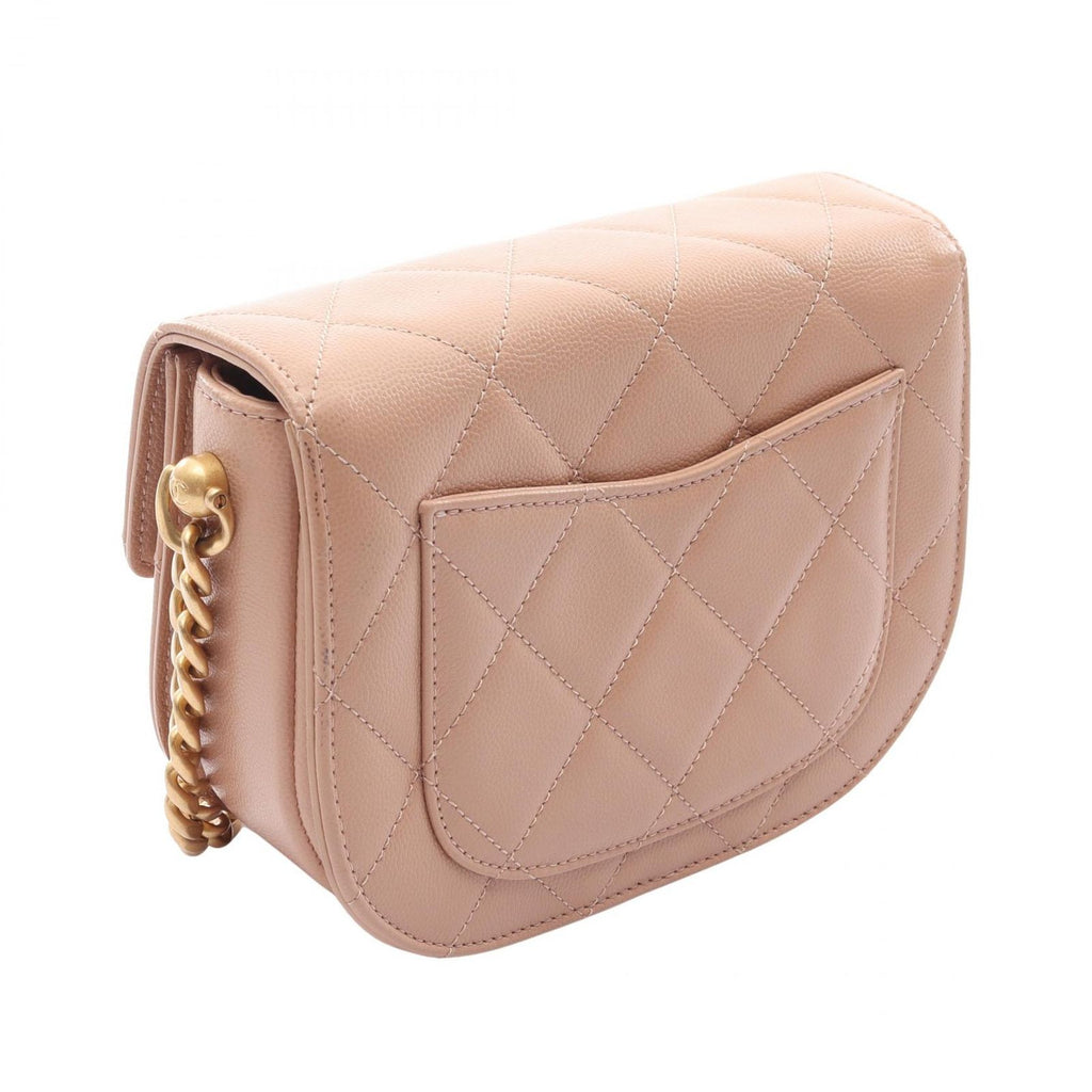 Chanel Shoulder Bag Quilted Beige Calf Small Chain — view 2
