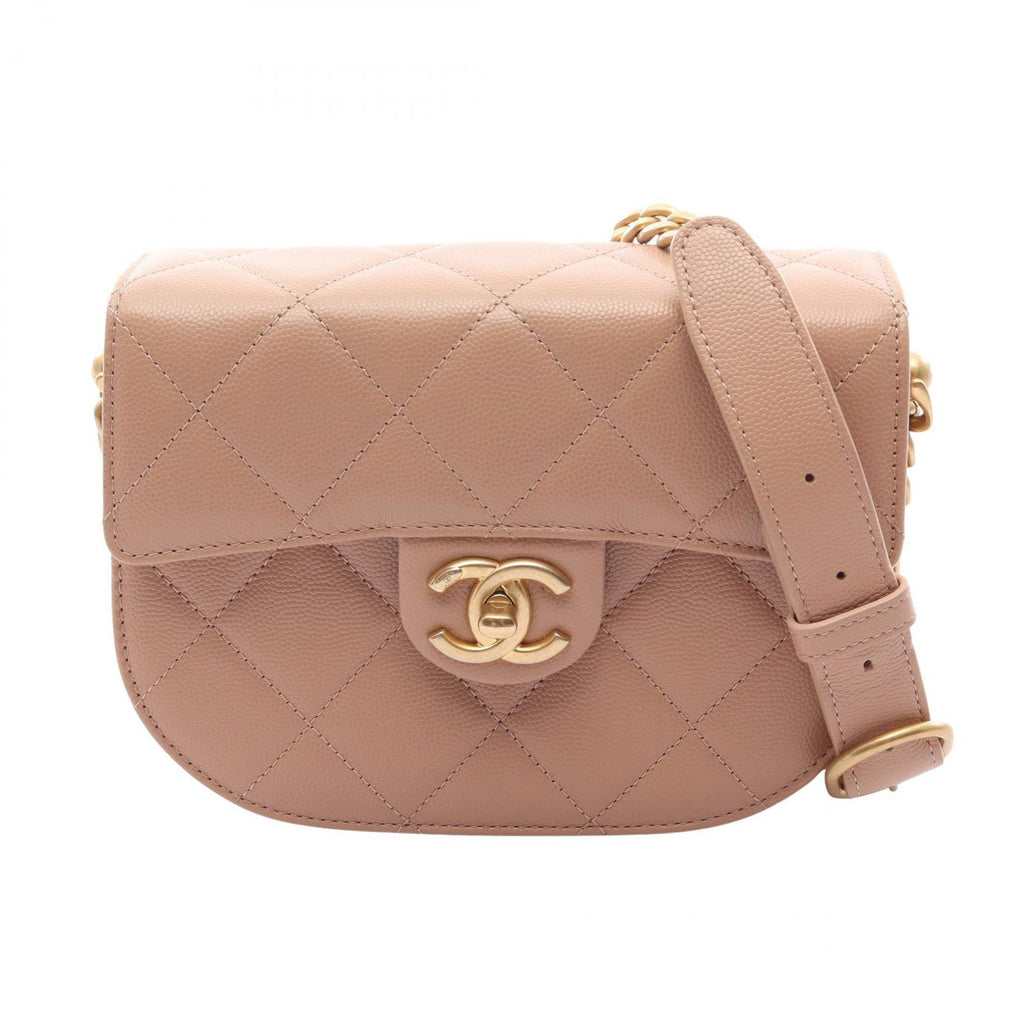 Chanel Shoulder Bag Quilted Beige Calf Small Chain