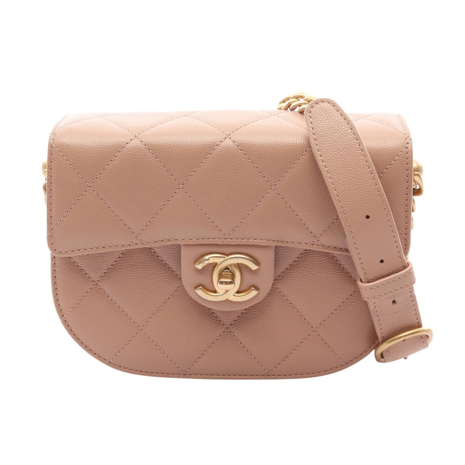 Chanel Shoulder Bag Quilted Beige Calf Small Chain