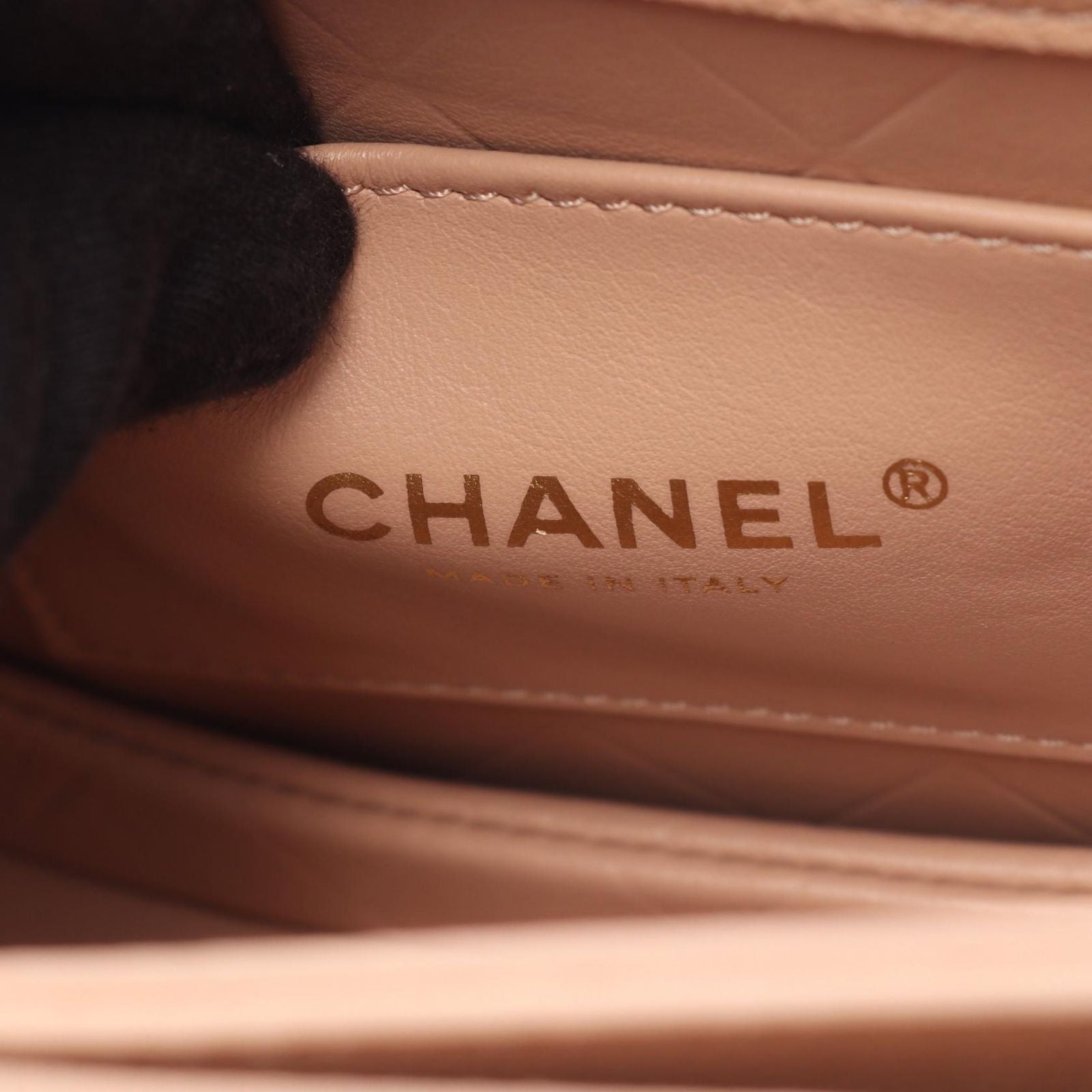 Chanel Shoulder Bag Quilted Beige Calf Small Chain — view 4