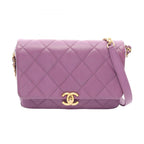 Chanel Shoulder Bag Quilted Small Flap Purple Calf Chain