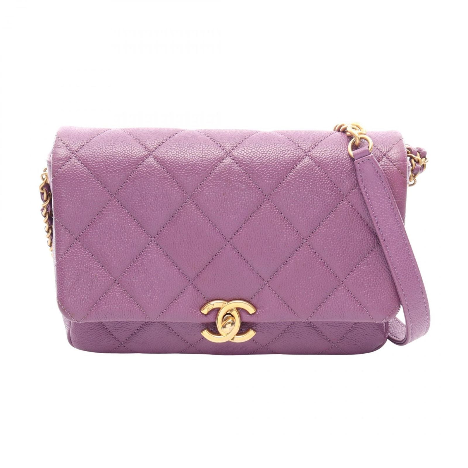 Chanel Shoulder Bag Quilted Small Flap Purple Calf Chain