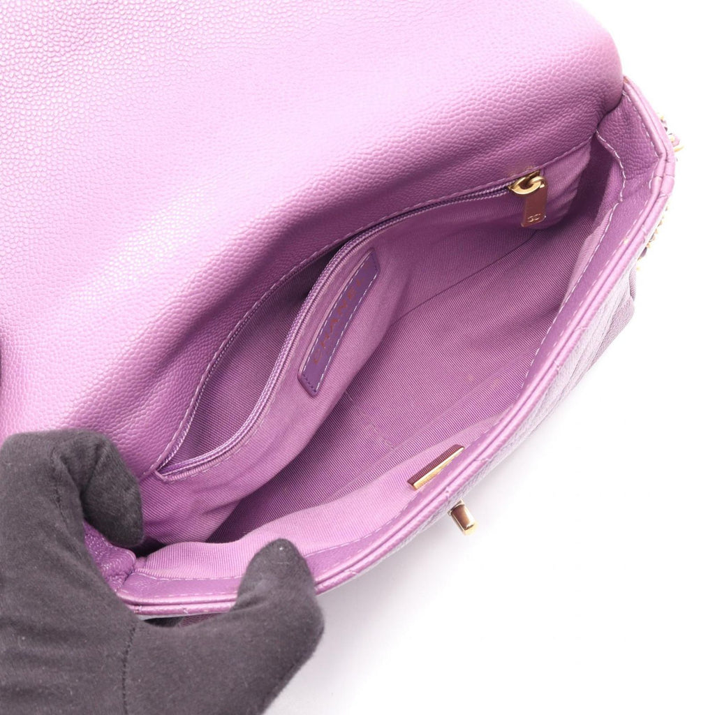 Chanel Shoulder Bag Quilted Small Flap Purple Calf Chain — view 3