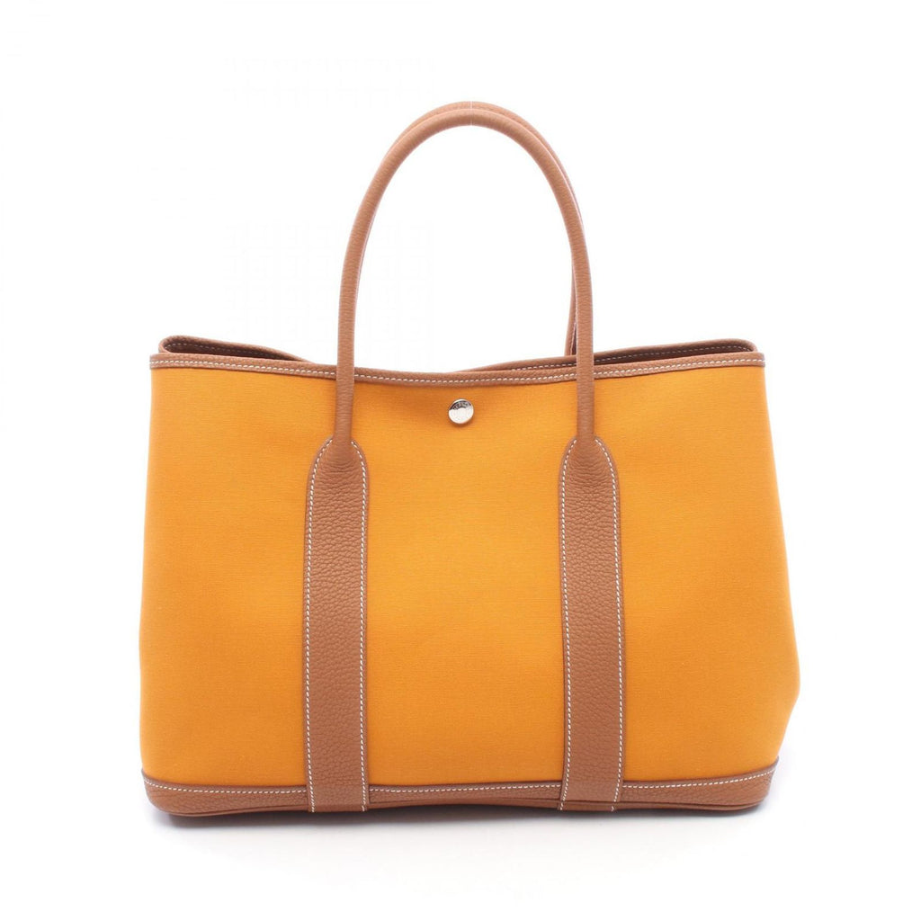 Hermes Tote Garden Party PM Saffron Gold Canvas Leather