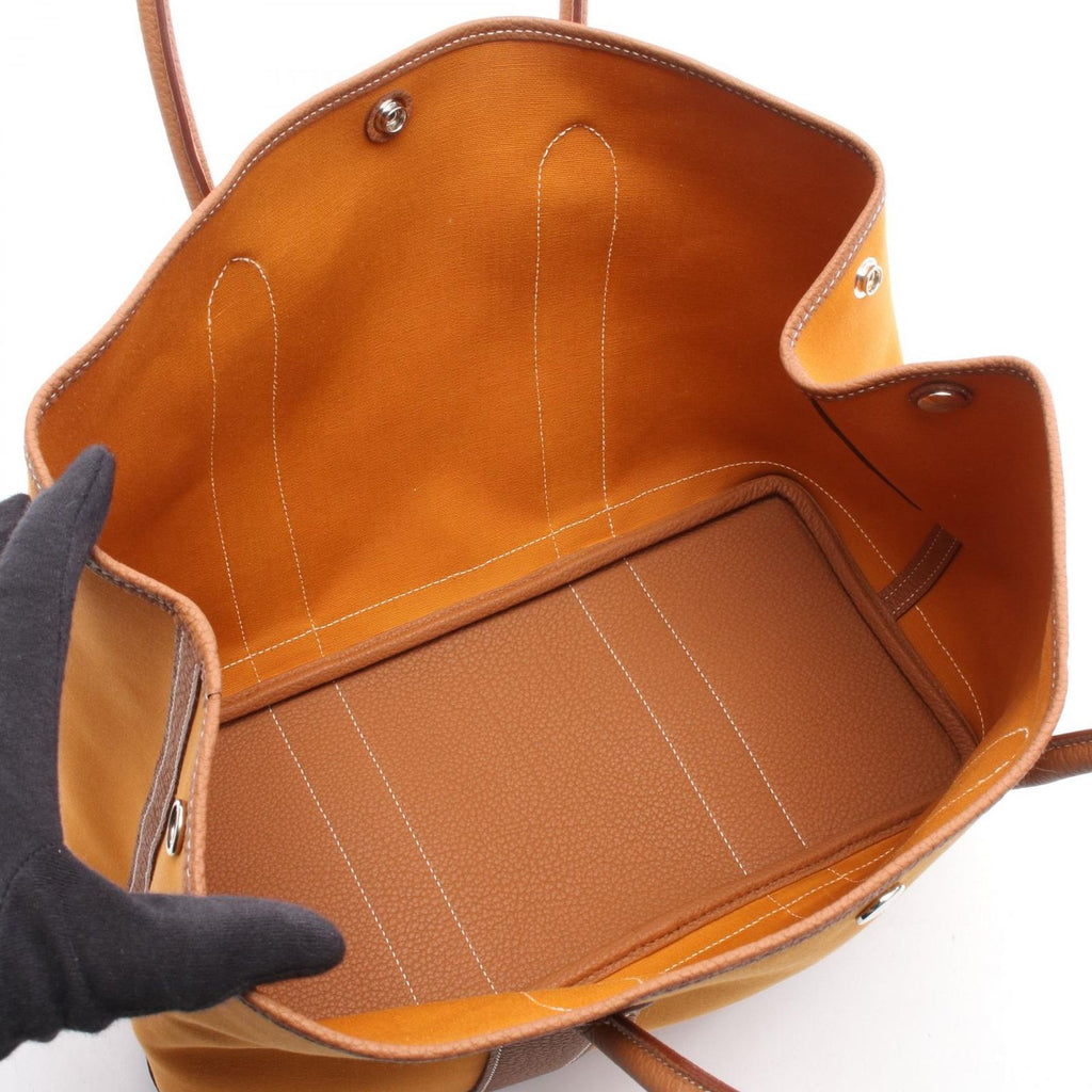 Hermes Tote Garden Party PM Saffron Gold Canvas Leather — view 3