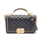 Chanel Shoulder Bag Boy Top Handle Flap 2-Way Black Leather Boy Top Chain