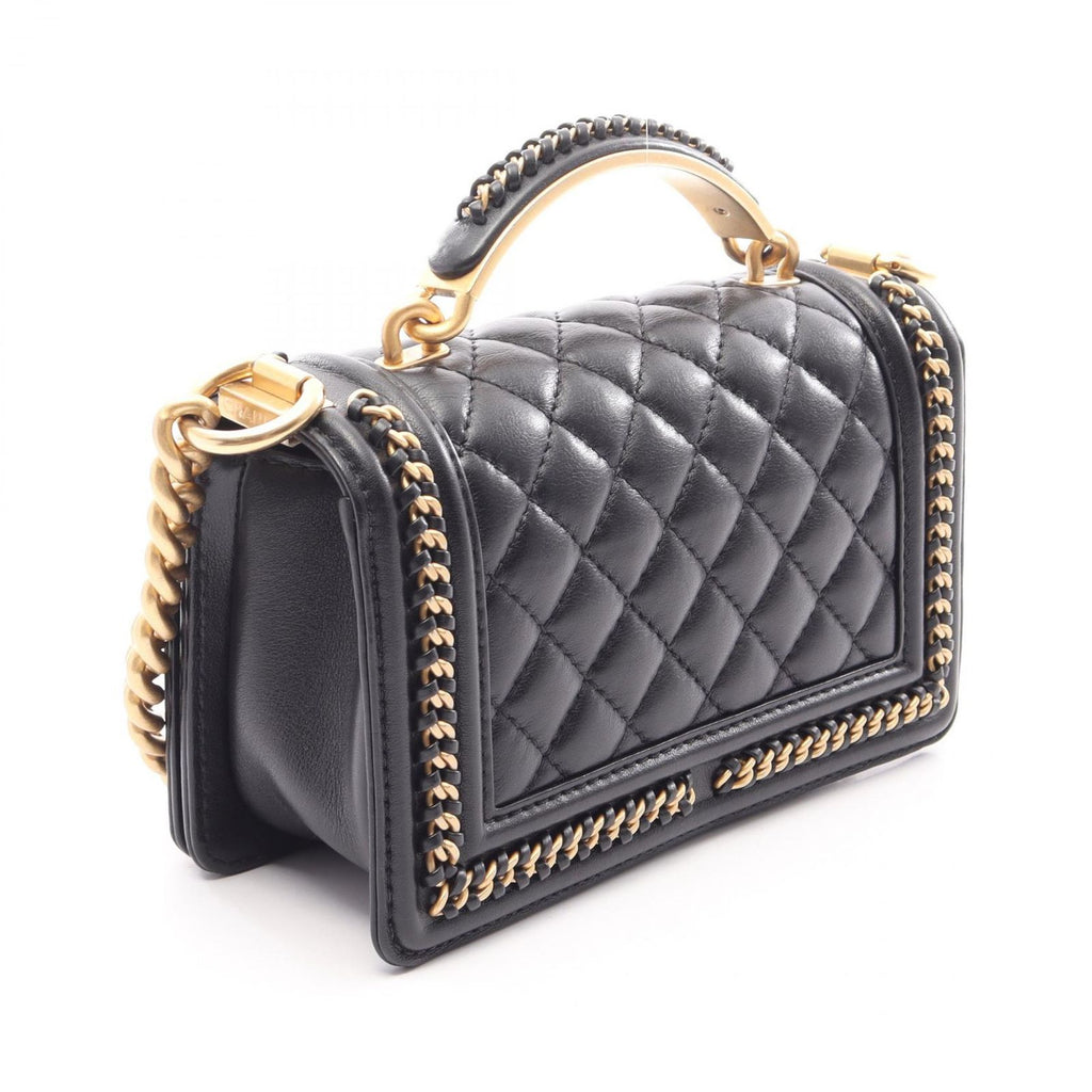 Chanel Shoulder Bag Boy Top Handle Flap 2-Way Black Leather Boy Top Chain — view 2