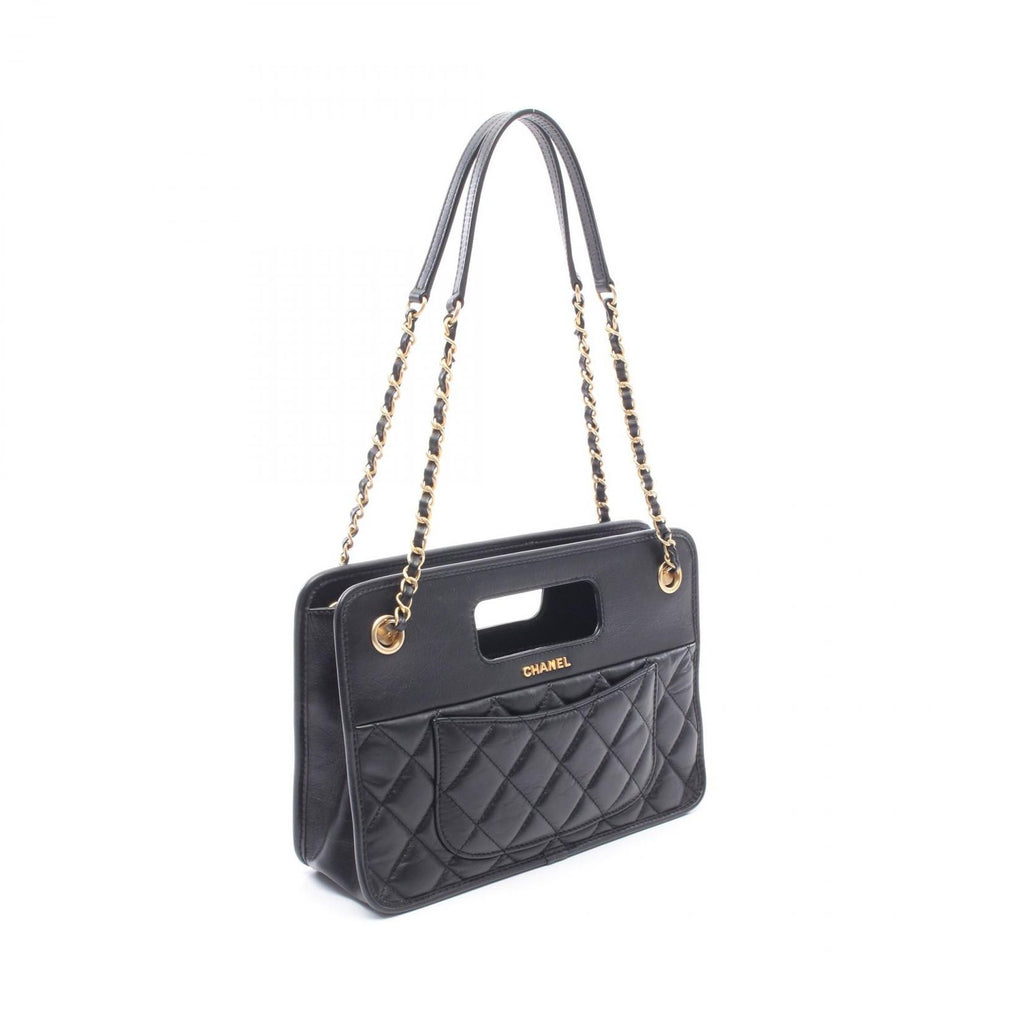 Chanel Shoulder Bag Small Shopping Quilted Black Leather — view 2