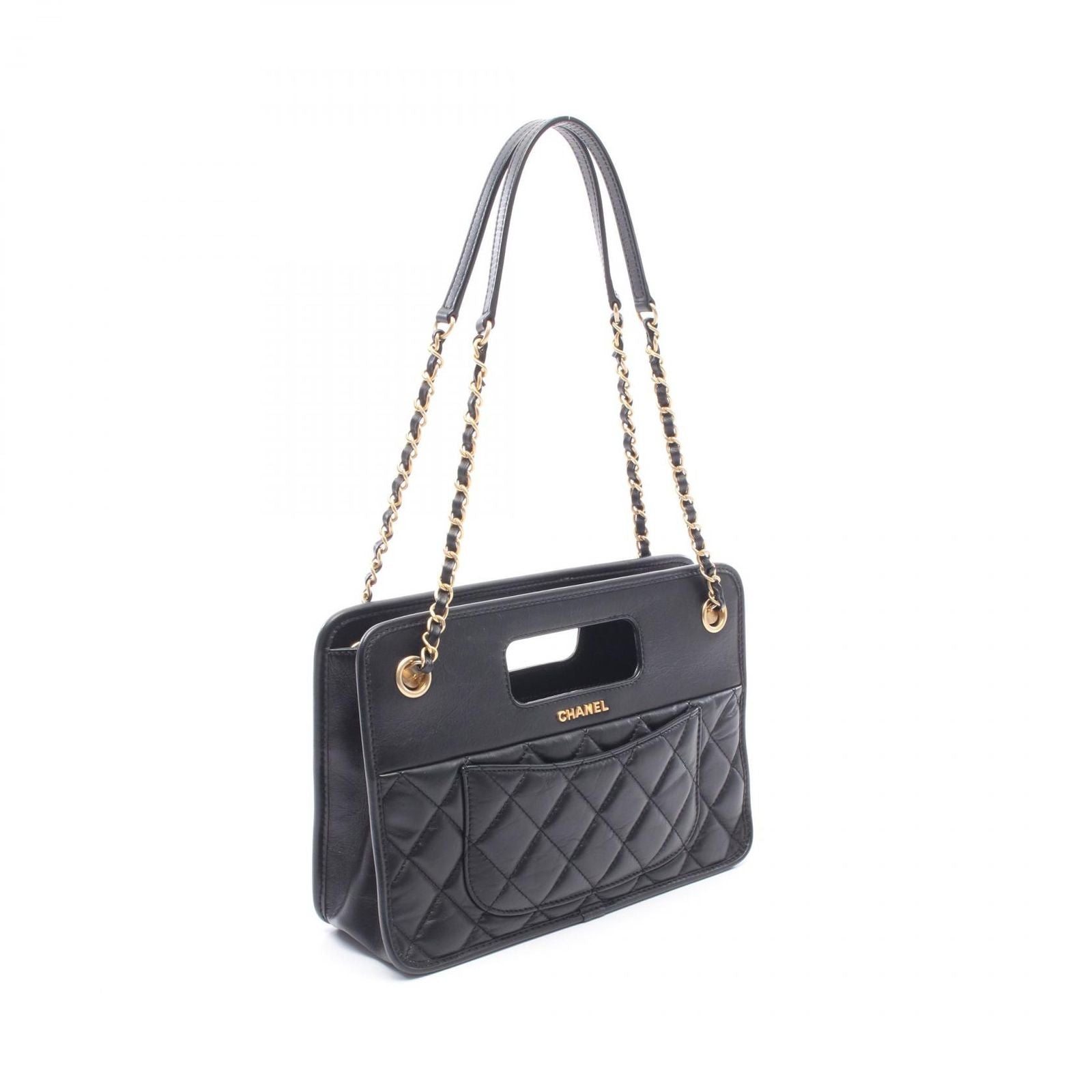 Chanel Shoulder Bag Small Shopping Quilted Black Leather — view 2