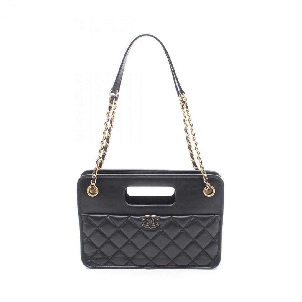 Chanel Shoulder Bag Small Shopping Quilted Black Leather
