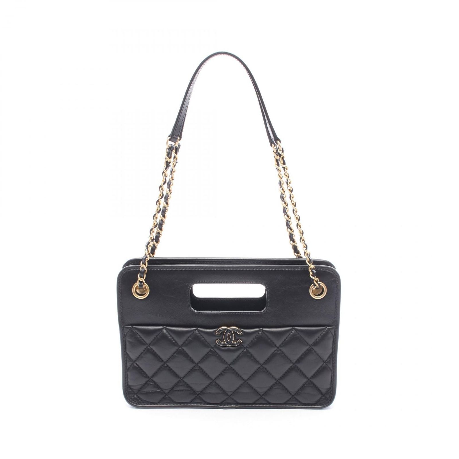 Chanel Shoulder Bag Small Shopping Quilted Black Leather