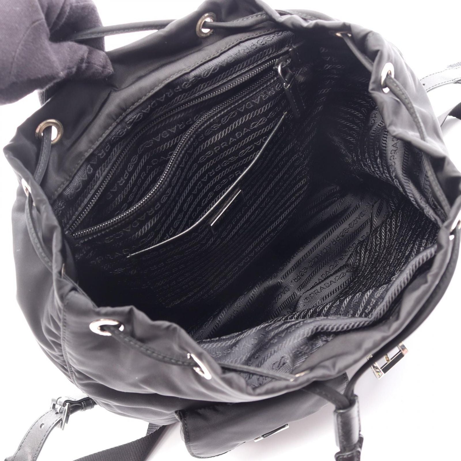 Prada Backpack Vela Black Nylon Saffiano Leather — view 3