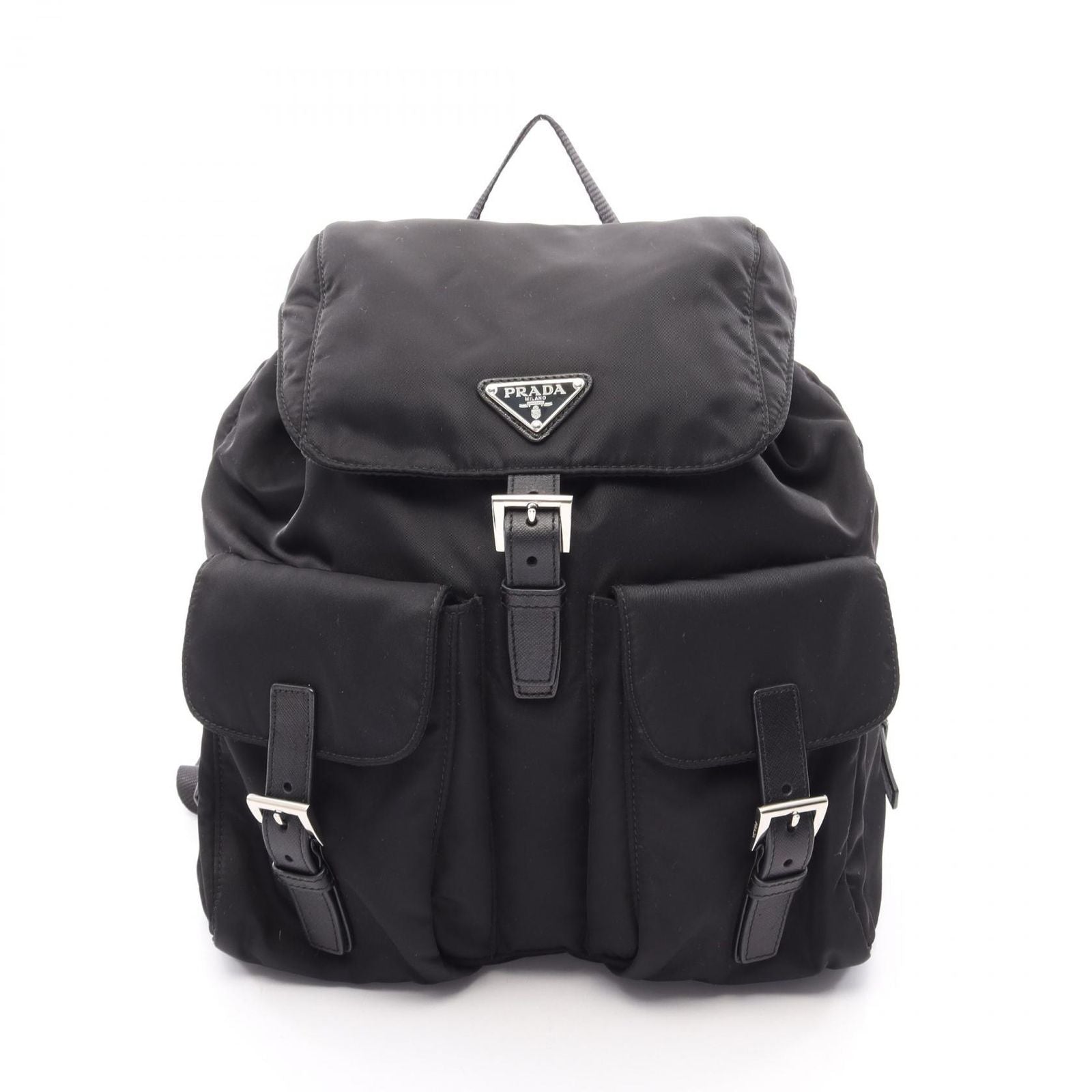 Prada Backpack Vela Black Nylon Saffiano Leather