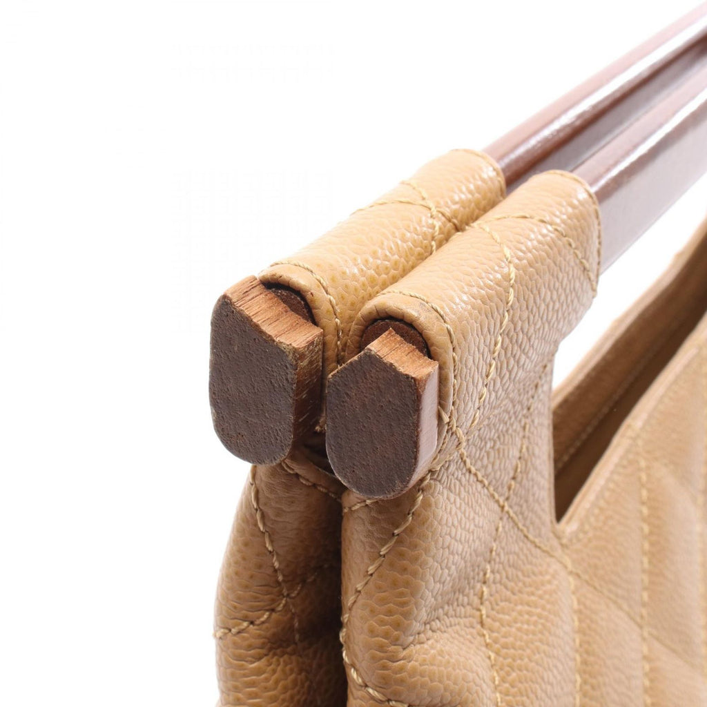 Chanel Handbag Quilted Wood Handle Beige Calf — view 8