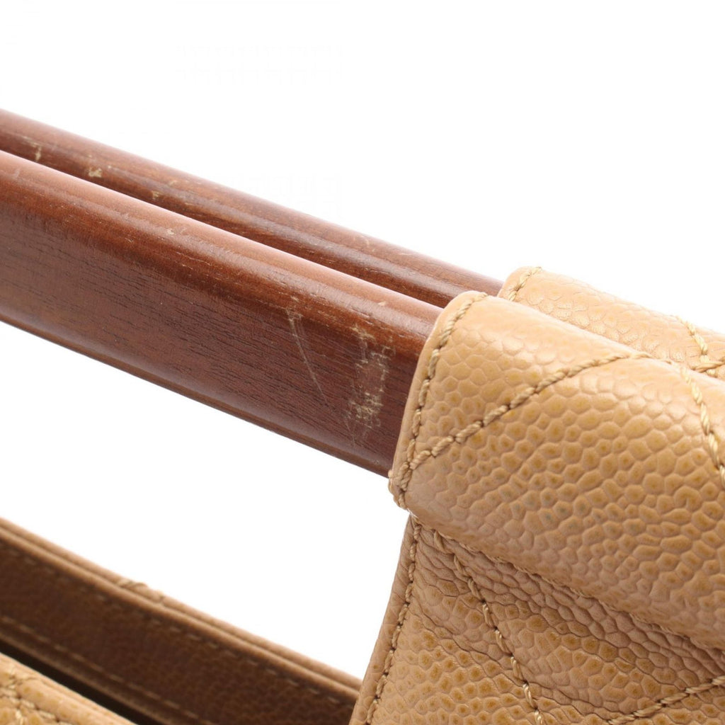 Chanel Handbag Quilted Wood Handle Beige Calf — view 6