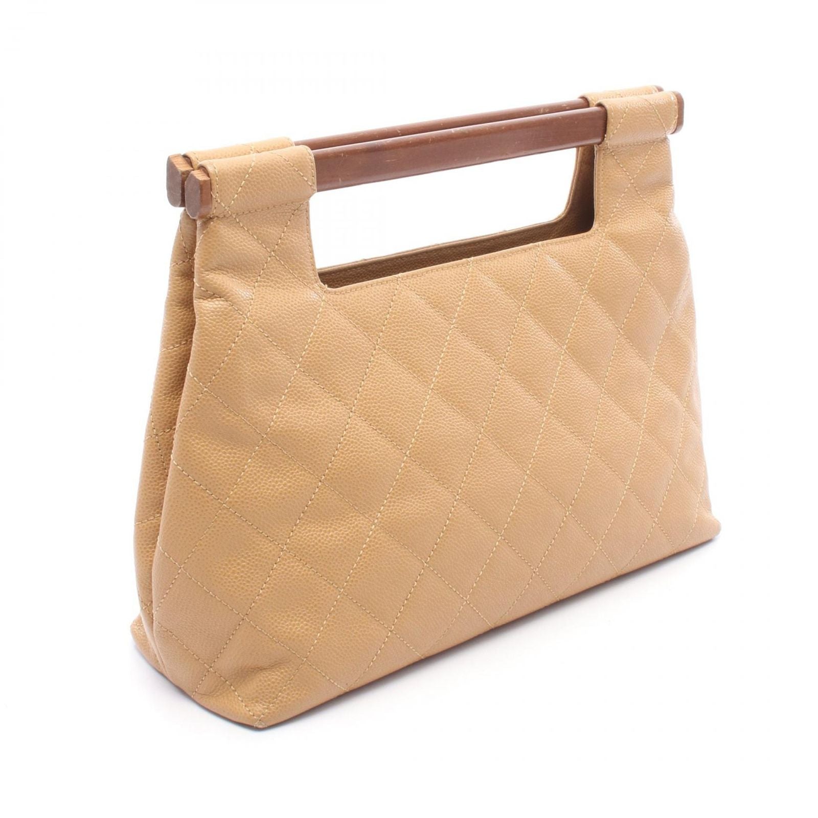 Chanel Handbag Quilted Wood Handle Beige Calf — view 2