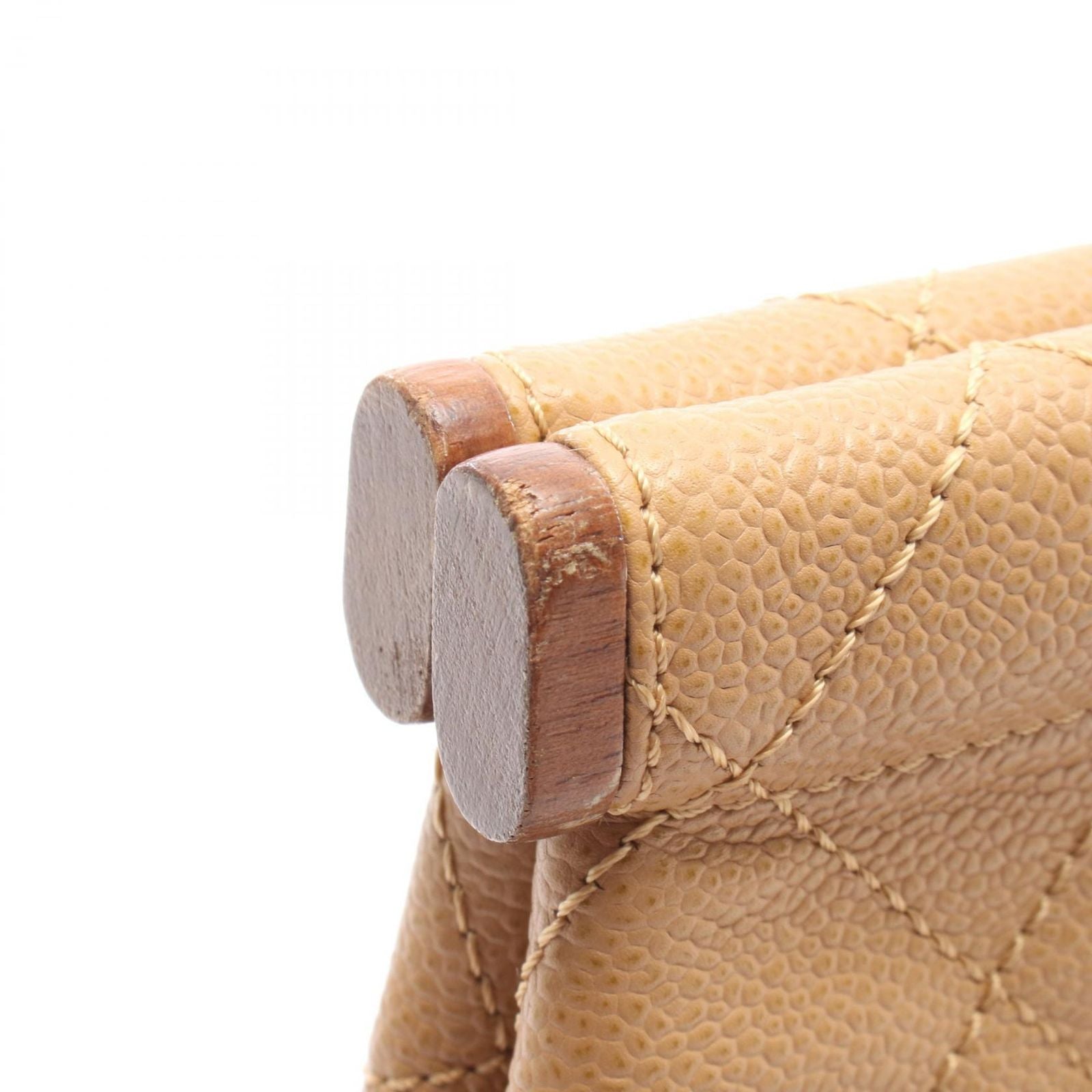 Chanel Handbag Quilted Wood Handle Beige Calf — view 9