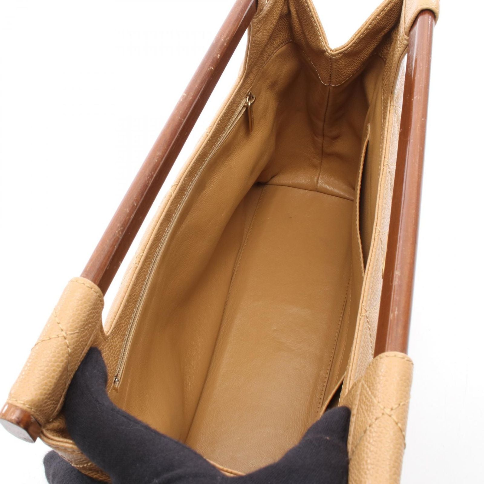Chanel Handbag Quilted Wood Handle Beige Calf — view 3