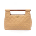 Chanel Handbag Quilted Wood Handle Beige Calf