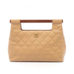 Chanel Handbag Quilted Wood Handle Beige Calf