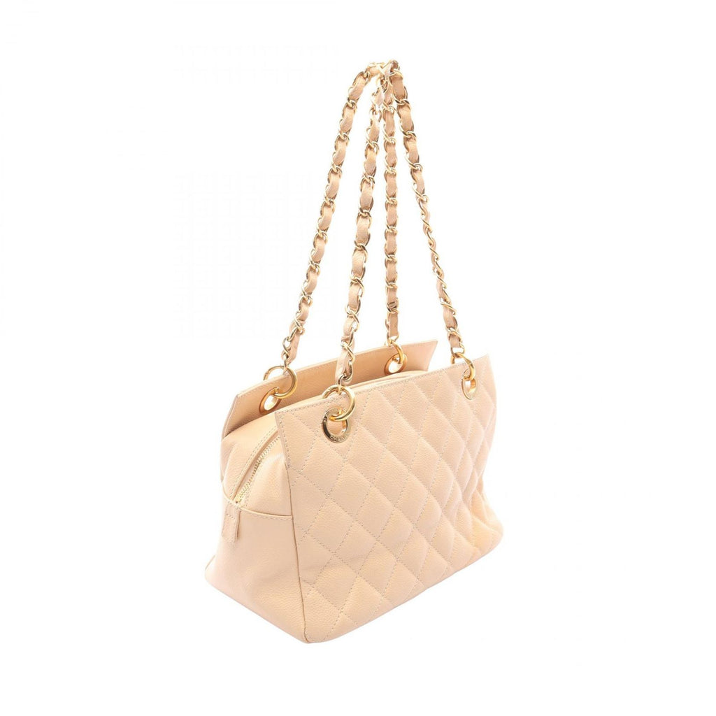 Chanel Shoulder Bag Quilted Beige Calf Chain — view 2