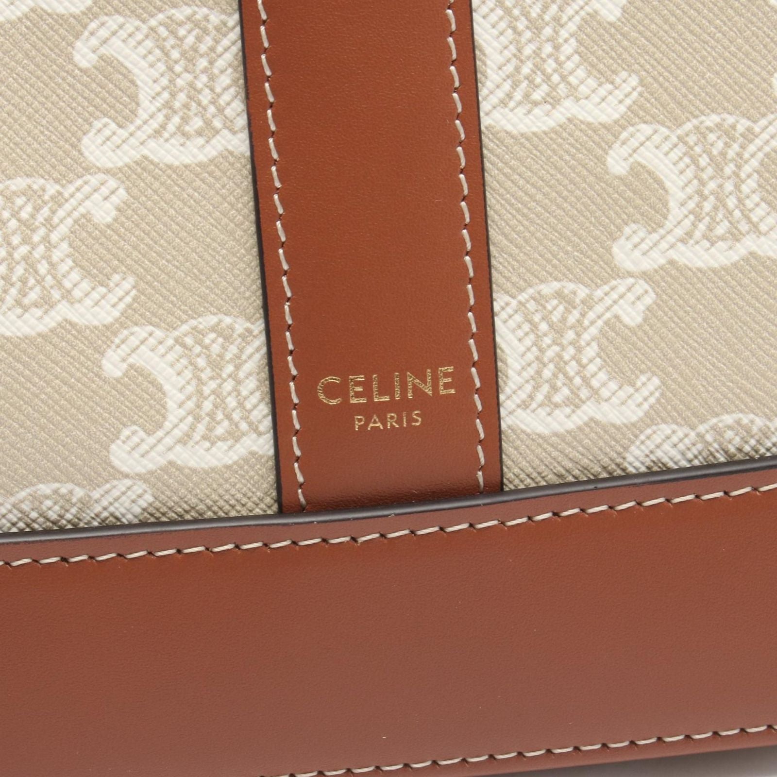Celine Shoulder Bag Small Bucket Triomphe Gray Brown Canvas Leather — view 4