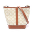 Celine Shoulder Bag Small Bucket Triomphe Gray Brown Canvas Leather