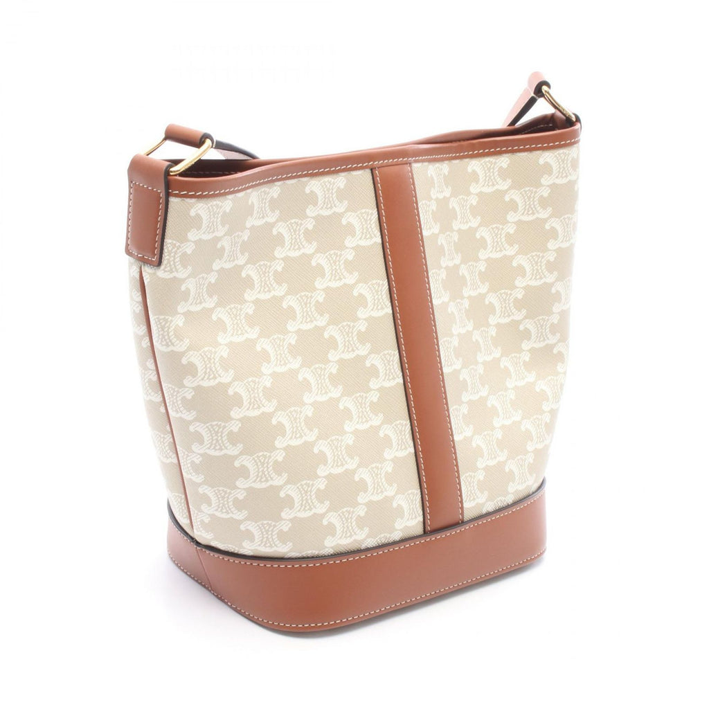 Celine Shoulder Bag Small Bucket Triomphe Gray Brown Canvas Leather — view 2