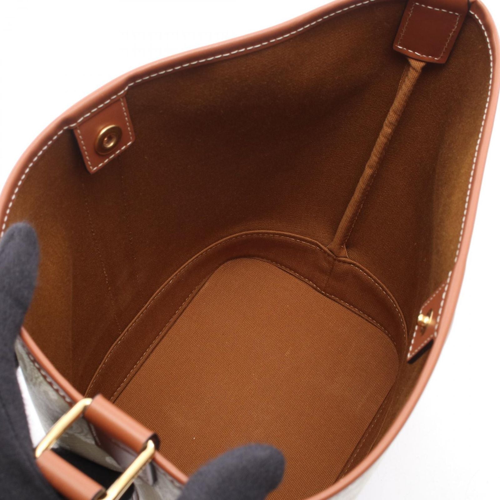 Celine Shoulder Bag Small Bucket Triomphe Gray Brown Canvas Leather — view 3