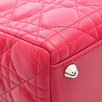 Dior Handbag Lady Dior Large 2-Way Magenta Leather Lady Dior Cannage Tote — view 5