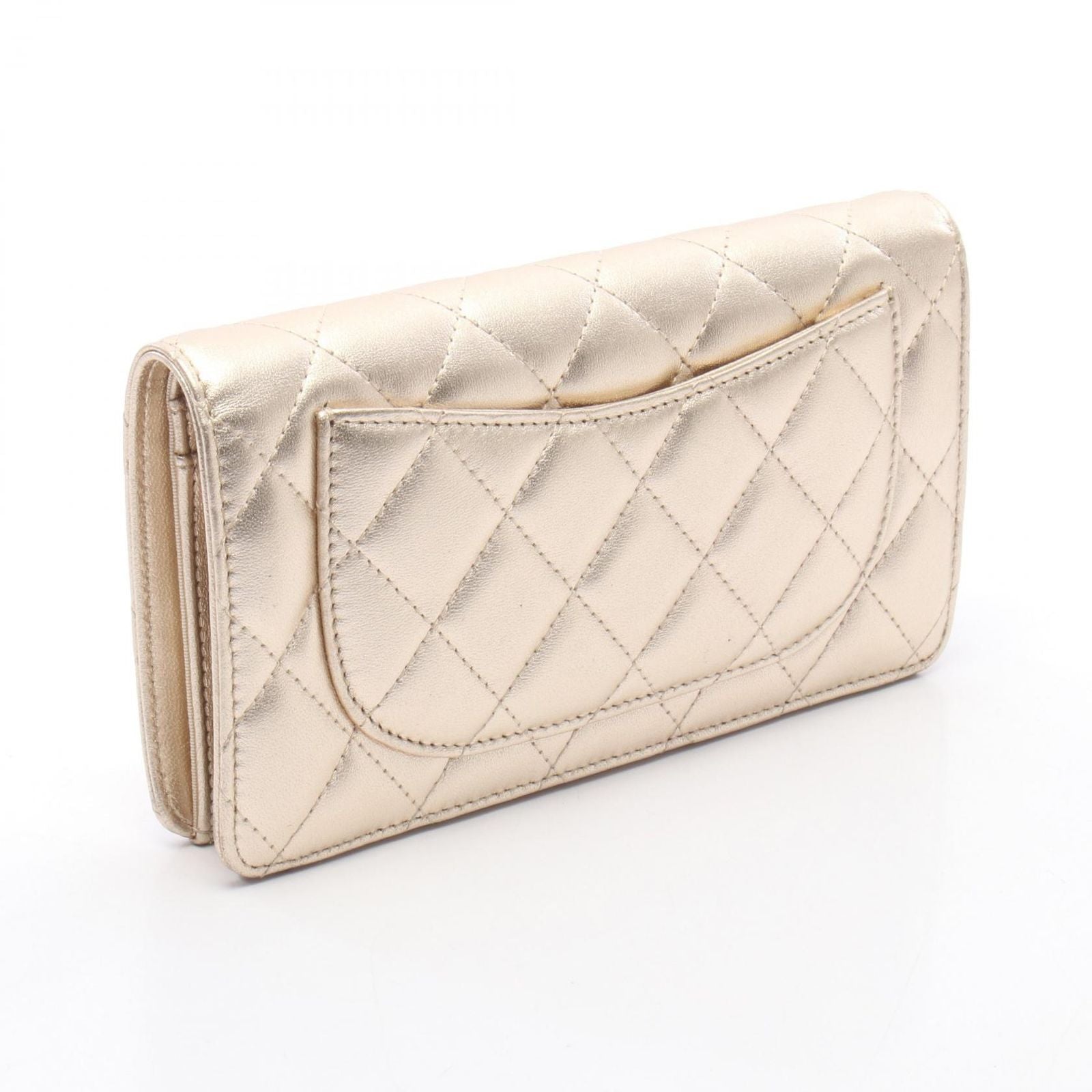 Chanel Bifold Wallet Quilted Champagne Gold Lambskin — view 2